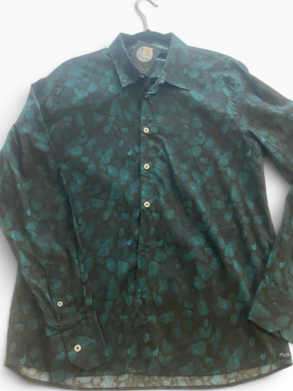 Good Man Brand Teal lack Abstract Print Dress Shirt New Large